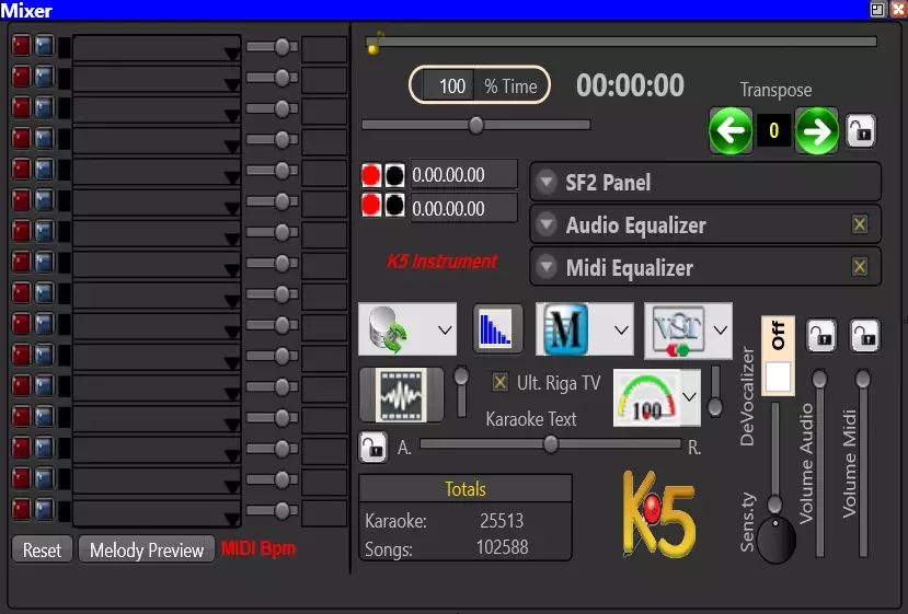 Karaoke5 mixer with transpose, equalizer and jingles